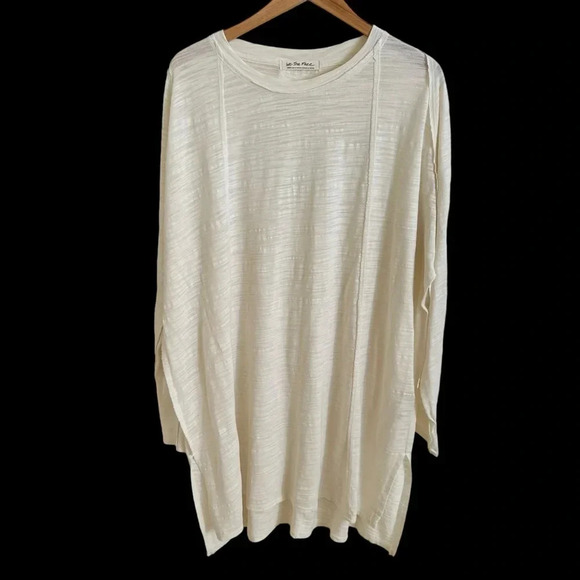 We the Free People size Large Cream Slub Knit Tunic Top Cotton Knit Thumbholes L - Picture 1 of 6